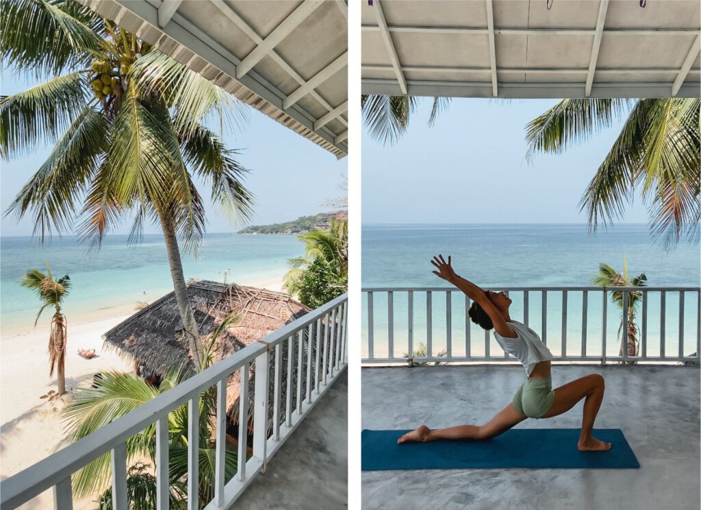 Practice asanas at the Anahata Yoga Shala overlooking the ocean in Thailand.