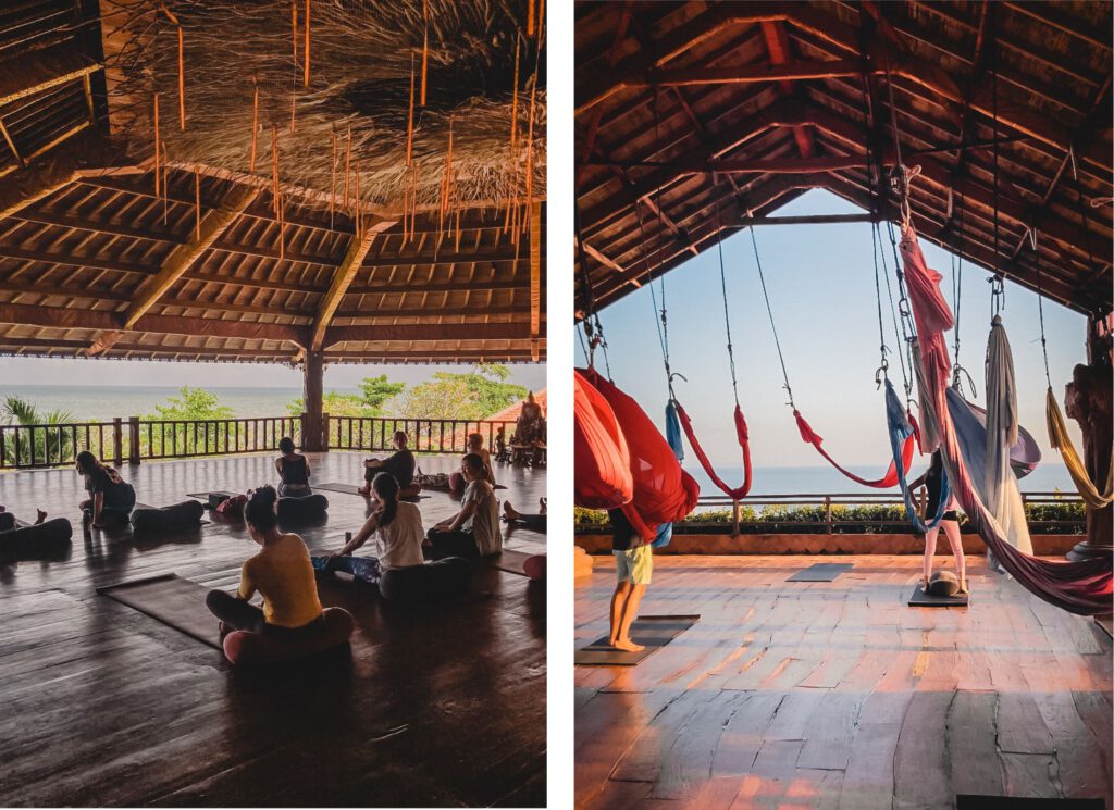 In the yoga school of Udara in the seaside village of Sees you can enjoy breathtaking sunset over the ocean of Bali.